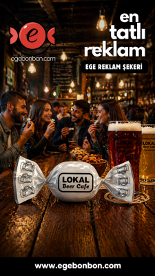 Lokal Beer Cafe için tasarlanan logolu reklam şekeri, kafe ve barlar için özel baskılı promosyon şekeri.