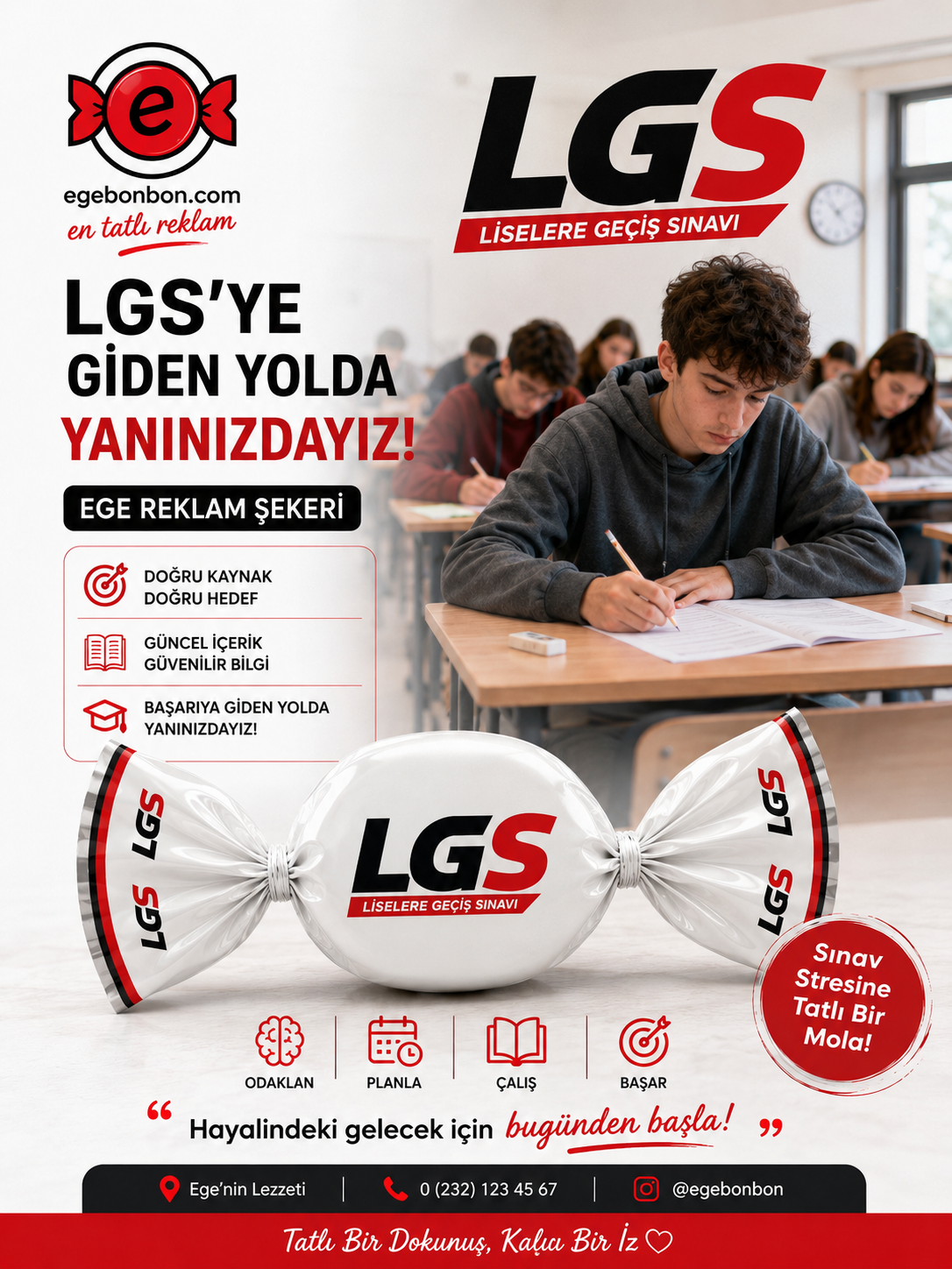 LGS logolu reklam şekeri tasarımı, okul ve kurs merkezleri için kişiye özel başarı şekeri